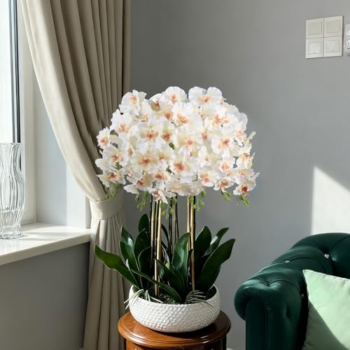 6PCS Champagne Orchids Artificial Flowers 36" Artificial Silk Phalaenopsis Flowers Faux Orchid Stems for Wedding Party Office Home Décor (Champagne) - color: Champagne