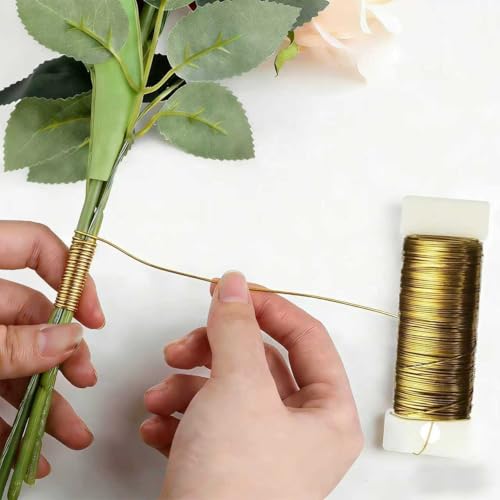 114 Yards 22-Gauge Gold Floral Metal Wire: Flexible Paddle Wire for Flower Arrangements, Crafts, Christmas Wreaths, Trees & Garlands - color: gold, size: 22