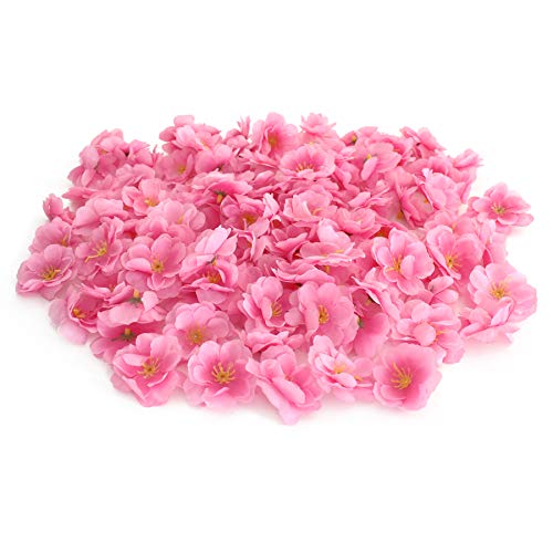 Artificial Silk Cherry Blossom Flower Heads, Fake Fabric Sakura Floral Head Decor for Bridal Hair Clips Headbands Dress DIY Accessories Wedding Party Supply Table Decorative (100pcs Pink) - color: Pink