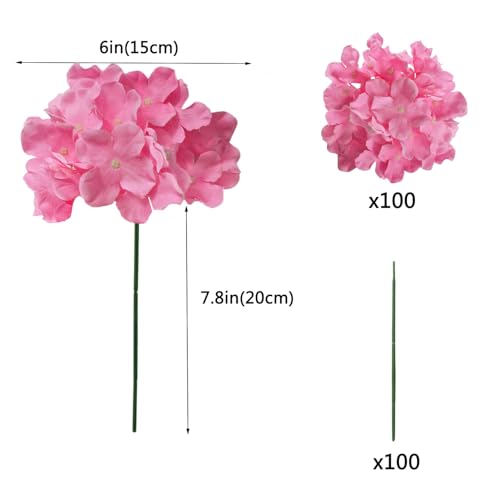 100PCS Artificial Hydrangea Flowers, Fake Flowers Silk Hydrangea Full Flowers Heads with Stems for Wedding Home Party Shop Baby Shower Decor (Bubble Pink) - color: Bubble Pink