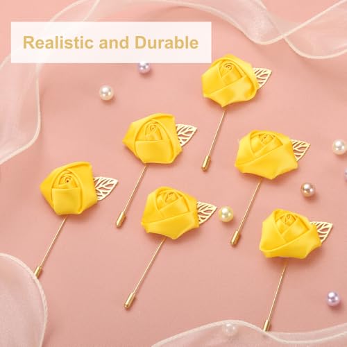 uxcell 24pcs Yellow Rose Boutonnieres Flower Buttonholes Pocket Boutonnieres Pins for Wedding Ceremony Anniversary Prom Formal Dinner Party - color: Yellow