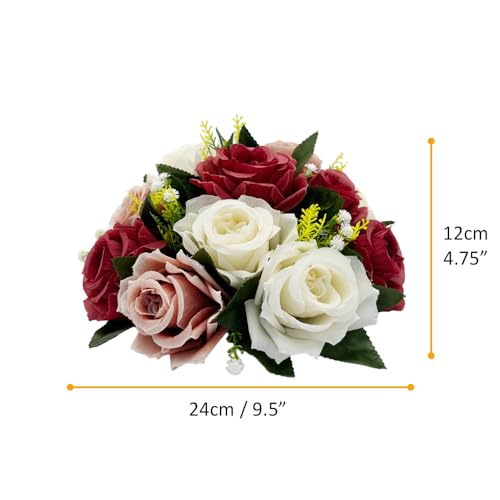 10Pcs Artificial Flower Balls for Centerpieces, Fake Floral Centerpieces Wedding Roses Bouquet for Parties Valentine's Day Wedding and Home Decor (Burgundy & Dusty Rose & White) - color: Burgundy & Dusty Rose & White