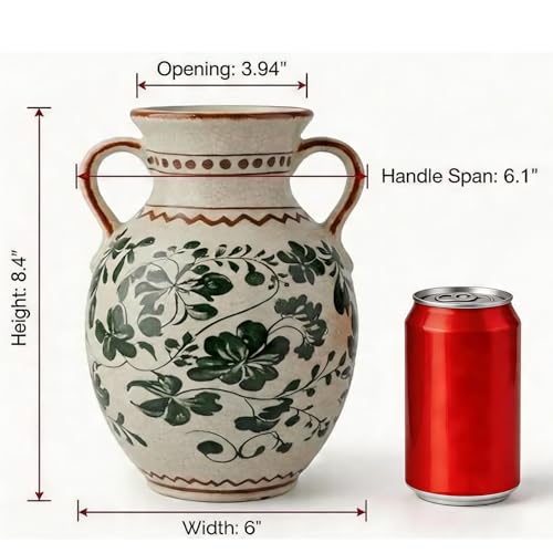 EFISPSS Ceramic Vintage Vase Decorative Spring Decor Chinese Crackle Floral Handle for Dining Room Living Room Green - color: Green