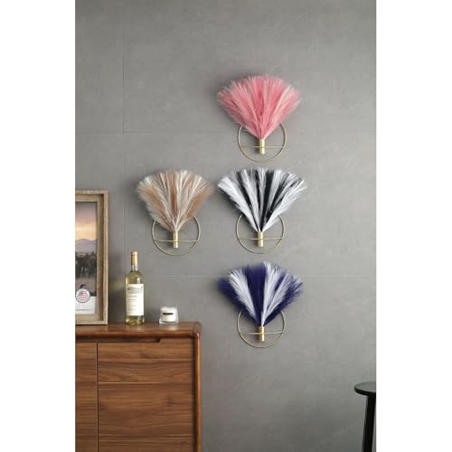 Pretty Jolly Boho Wall Decor - Hanging Artificial Pampas Display for Living Room, Bedroom, Bathroom, Dining Room - Wall-Mounted Metal Art, Plant Decor 2 Pack, Black - color: 20-pampas-IcePink - Black Ring, size: S 7.8inch (Black Ring)