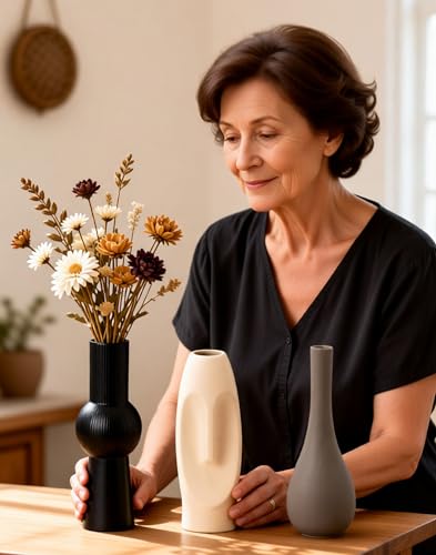Ceramic Vase Set of 3 Home Decor Modern Farmhouse Style Living Room Ornament Dining Table Room Pottery Small Vases for Dried Flowers Colorful - color: Vt13 Black/Beige/Grey