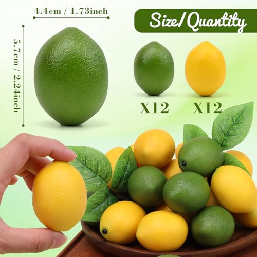 Gresorth 24 pcs Artificial Lemons and Limes for Decoration Fake Fruit Realistic for Home Party Bathroom Birthday Classroom - MINI Size (2.2 inch) - color: Green + Yellow
