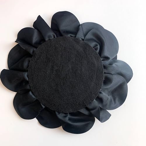 Heyiwell Large Satin Fabric flower for Brooch Pin Wedding Party Dance Dress Suit Clothes Head Hair Accessories DIY Decor 9.45"Inch - color: Black