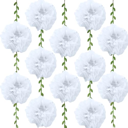 White Flower Garland for Backdrop - 2 Pcs Artificial Paper Floral Garlands for Wedding Home Decor, 8.2 Ft Hanging Fake Flower Vines for Room Wall Table Garden Decoration Aesthetic - color: White