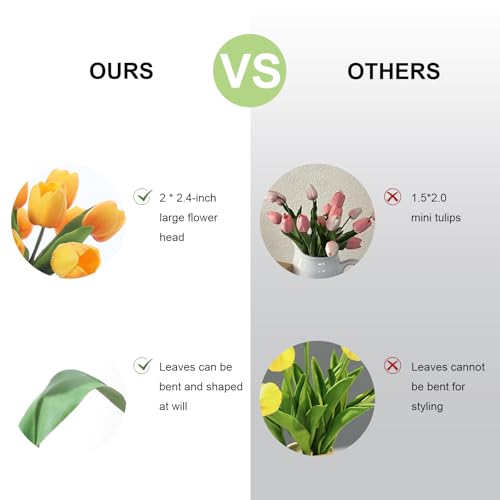 Orange Artificial Tulips, 2 Bundles 14Pcs, Fake Tulips Artificial Flowers, 2 x 2.4 Inch Large Flower Head Big Tulip, Easter Valentine's Day Mother's Day Home Decoration Flowers - color: Orange