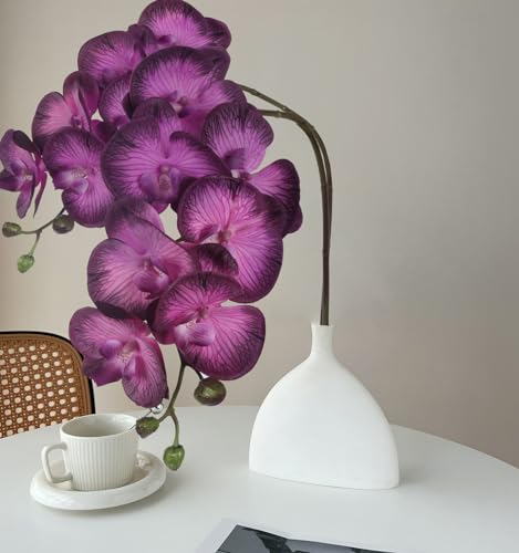 IPOPU Dark Purple Orchid Artificial Flowers 34.3" Real Touch Fake Orchid Latex Purple Flowers Phalaenopsis Branches for Home Party Wedding Bridal Shower Decoration, 2pcs Dark Purple - color: Dark Purple