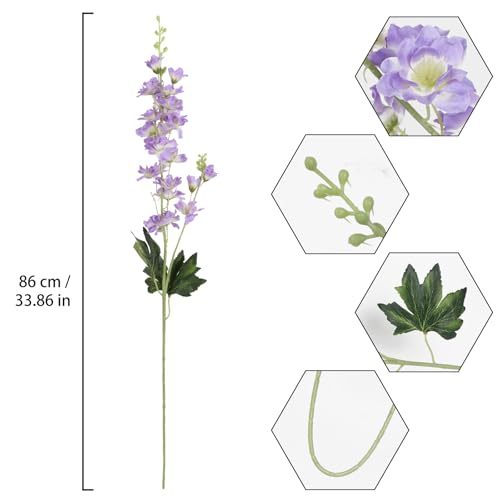 8PCS Purple Delphinium Artificial Flowers 33.5'' Faux Delphinium Bulk Long Stem Silk Larkspur Flowers for Tall Vase Home Wedding Garden Table Decor(Purple) - color: Purple