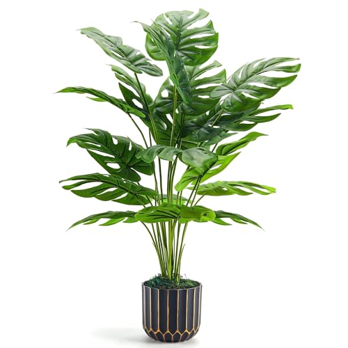 Der Rose 28'' Fake Plants Tall Artificial Monstera Faux Plants Indoor Outdoor Tree for Living Room Home House Decor - size: 28"-Monstera