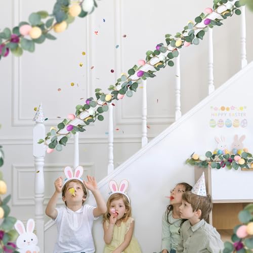 MAKHOT 2PCS 6.6Ft Easter Garland for Mantle Fireplace, Green Vines and Artificial Colored Eggs Garland Easter Decor for Home Indoor - color: Champagne-a