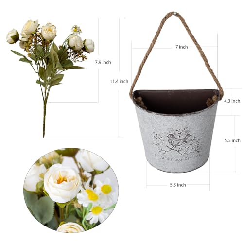 5 Pcs Fake Flowers in Vase Artificial Flower Arrangement Faux Peony Flowers for Wall Decoration Party Home Centerpiece Decor (Cream) - color: Cream
