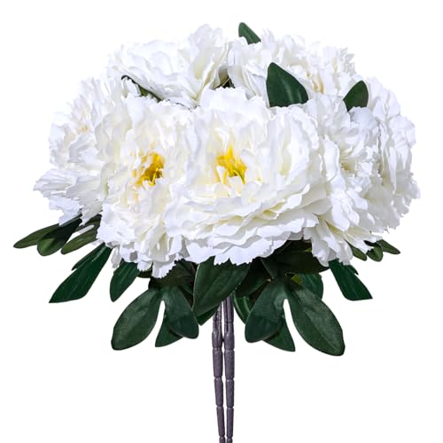 White Premium Silk Artificial Peonies, 2 Bouquets (10 Large 5.12" Heads), 13.78" Tall Fake Floral Arrangements for Wedding Centerpieces, Home Decor & Indoor Vase Display - color: White New