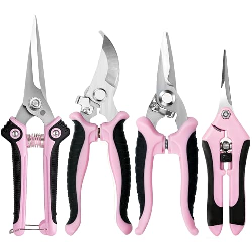 EWPJDK 4 Pack Garden Pruning Shears, Stainless Steel Garden Shears, Gardening Shears, Garden Scissors, Clippers, Pruning Snips, Pruning Shears for Gardening Tools (Pink) - color: Pink