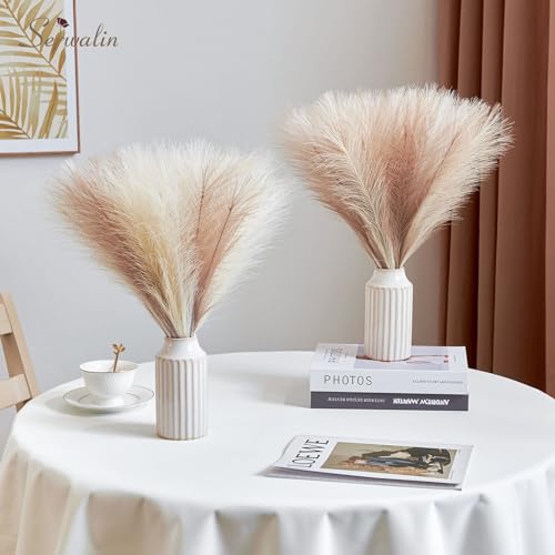 Serwalin 𝟲𝟬pcs Pampas Grass Decor, 𝟭𝟳.𝟳Inch Pampas Grass Home Decor, Faux Pampas Grass Bulk Boho Decor, Artificial Fake Flowers Fluffy, Vase Filler Faux Pampas Decoration Ivory Beige Sand - color: G Ivory & Beige & Sand