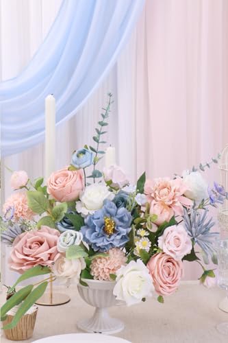 Artificial Flower Combination Box Set Artificial Flower Loose Leaves and Stems DIY Wedding Center Bouquet Bride Wedding Baby Shower（Nostalgia Blue Powder） - color: Nostalgia Blue Powder