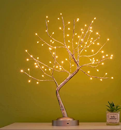 FUCHSUN 90 LED Bonsai Tree Light, Tabletop Artificial Tree Lamp for Bedroom Living Room Christmas Home Decor, Battery/USB Operated (Warm White Glow) - color: Warm White Glow-silver Branch-big Led