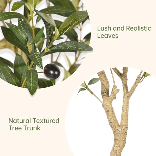 Realead Artificial Olive Tree 5FT - Realistic Faux Olive Tree Plants with Thick Trunk and Lifelike Fruits - Large Fake Olive Trees for Home Office Living Room Floor Decor Indoor - size: 5ft