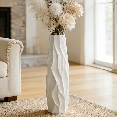 Large Floor Ceramic Tall Vase 28 Inches,White Modern Flower Tall Vases for Office, Home,Farmhouse,Living Room Décor,Simple Origami Design Fall Decorative Porcelain Flower Arrangement Vase Ideal Gift - color: Shape 2, size: 28 inch