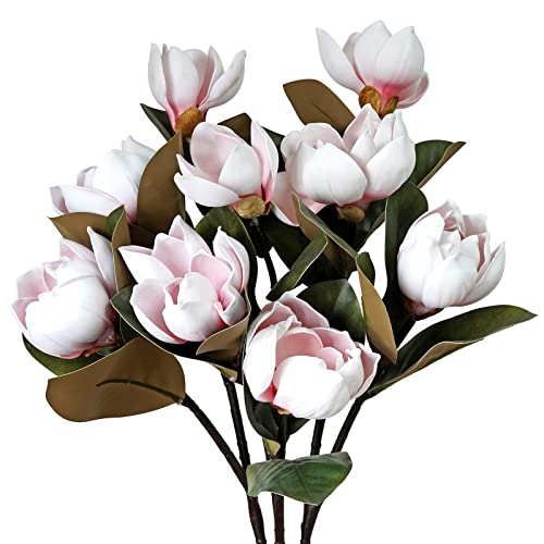 MINYULUA 3Pcs Artificial Magnolia Flowers, 29.5" Long Pink Magnolia Stem Flower, Faux Wedding Flower Bouquet Vase Floral Arrangement for Table Centerpiece Wedding Holidays Party Home Decor - color: Pink
