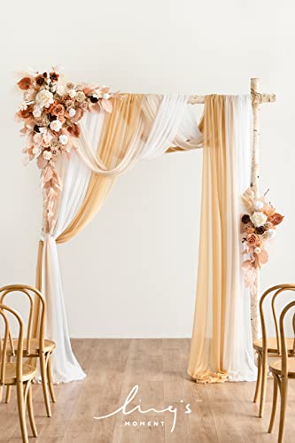 Ling's moment Fall Wedding Arch Flowers with Sheer Drapes Kit - Artificial Rust Boho Floral Arrangements for Ceremony Backdrop, Arbor Decor, Orabge 5-Piece Set (2 Flower Stems + 3 Hanging Drapes) - color: Or-rust & Sepia