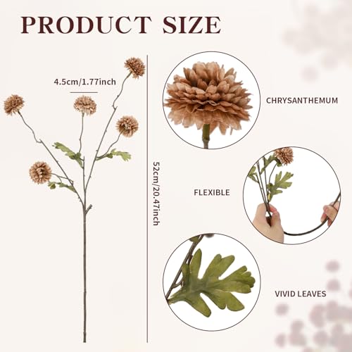 DuHouse 6pcs Artificial Flowers Faux Silk Pompon Mum,Silk Small Mini Chrysanthemum Ball with Stems for DIY Wedding Bouquets Centerpieces Vase Home Table Kitchen Decoration(Coffee) - color: Coffee, size: 6pcs
