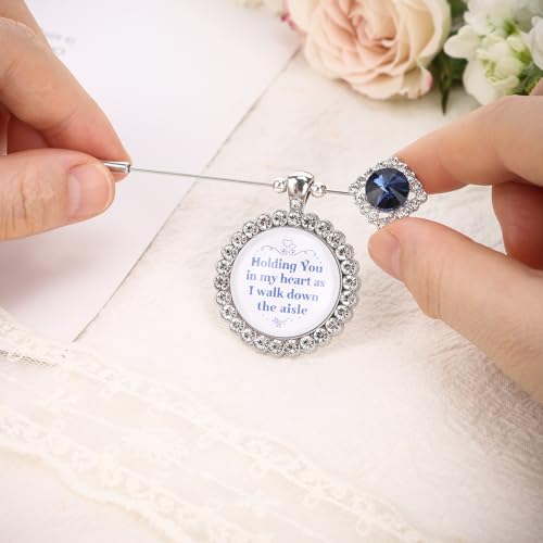 Something Blue Gift for Bride Bouquet Charms for Wedding Memory, Bridal Shower Gifts from Mom,Rhinestone Artificial Sapphire Wedding Gifts Bouquet Dress Pin with Touching Saying - style: Holding You (WhiteK)