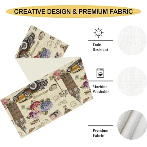 British Table Runner, Seasonal Vintage Floral England London Culture Element Coffee Table Center Decor for Home Kitchen Dining Patio Holiday Party Table Decorations 13x36 inches - color: Tr-england01, size: 13x36" Table Runner