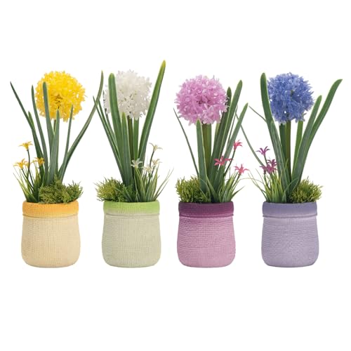 Velener 4PCs Fake Flowers in Vase, Babys Breath Artificial Flowers Indoor, Fake Potted Plants, Hydrangeas, Desk Plants for Home Bathroom Kitchen Shelf Office Decor(Plastic Vase)