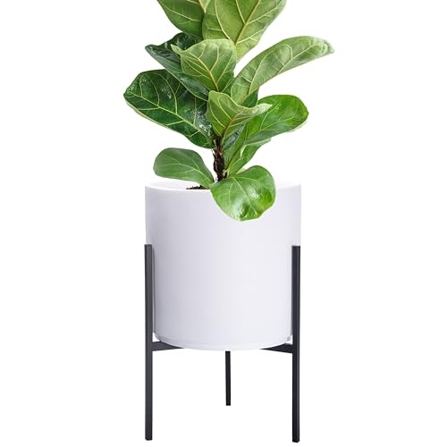 D'vine Dev Modern White Plants Pot Cylinder Planter with Heavy Duty Stand, Small 8 Inch Pot, 15 Inch with Stand Height, 96-T-A-1 - color: White, size: Small 8 Inch