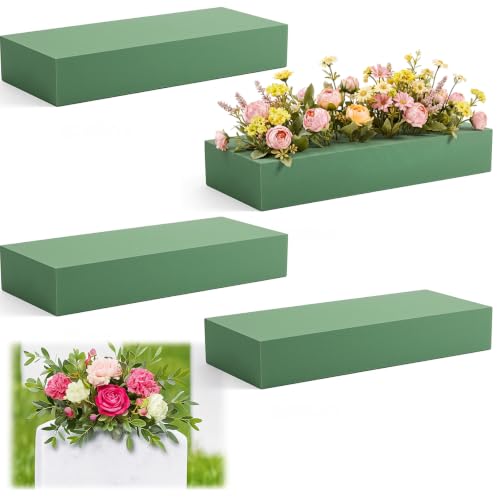 Lallisa 4 Pcs Green Reusable Floral Foam Blocks Water Weather Resistant Dry Floral Foam for Artificial Flower Arrangements Outdoor Hanging Florist Plant Bases for DIY Wedding (11.8 x 4.7 x 2'') - color: Green, size: 11.8 x 4.7 x 2''