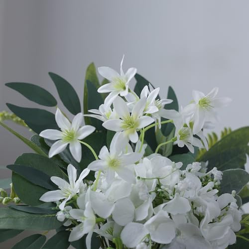 VIERENA Artificial Greenery Stems Box Set(Pack of 85pcs) with 8 Kinds of Faux Plants and Fake Flowers for DIY Wedding Bouquet Table Centerpieces and Floral Arrangement (White&Dusty Green) - color: White&dusty Green