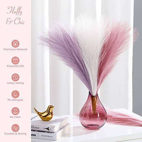 Serwalin Faux Pampas Grass Decor 17 Inch 6pcs, Purple Pink Artificial Pampas Grass Home Wedding Decor, Small Fake Pompous Boho Vase Filler, Bathroom Living Room Decoration - color: Lavender & Milky Pink & Pink, size: 17 Inch 6 Pcs