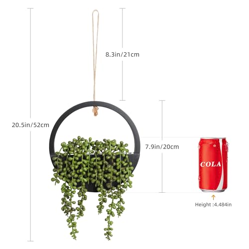 Floweroyal 2pcs Artificial Succulents Hanging Plants 12.2'' Fake String of Pearls in Pot with 8.3'' Lanyard for Indoor Outdoor Wall Decor (Black). - color: Type1-black-2pcs