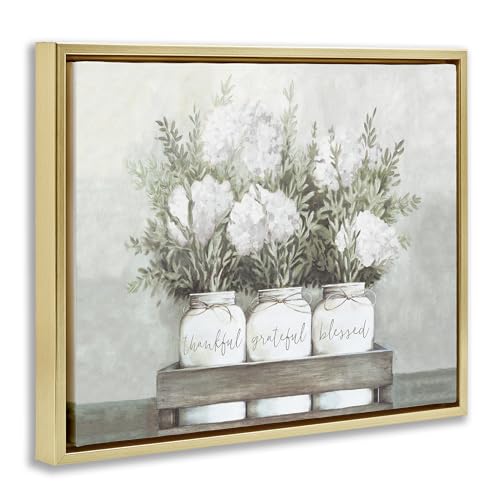 'Pristine Hydrangea Bouquet Sentiments'| Floating Frame Canvas Art | Stupell Industries | Gold, 31 x 25 Inches, Easy to Hang and Sturdy, Made in USA, by Dogwood Portfolio - color: Metallic Gold (Matte), size: 30"L x 24"W