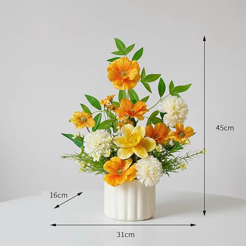 Artificial Fall Flower in Vase Silk Hydrangeas Flowers,Faux Flower Arrangement Suitable for Home Office Decoration, Dining Table Centerpiece - color: Autumn