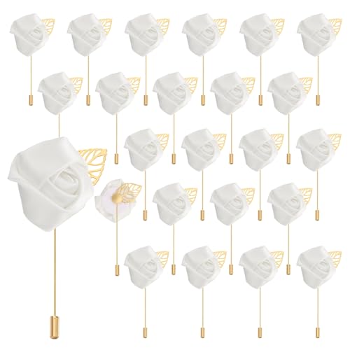 uxcell 24pcs Pure White Rose Boutonnieres Flower Buttonholes Pocket Boutonnieres Pins for Wedding Ceremony Anniversary Prom Formal Dinner Party - color: Pure White