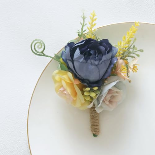 MAFELOE Corsage and Boutonniere Set for Wedding Prom Party Homecoming Celebration, Artificial Peony Flower Accessories Suit Decor 2 Pieces-Haze Blue - color: Haze Blue