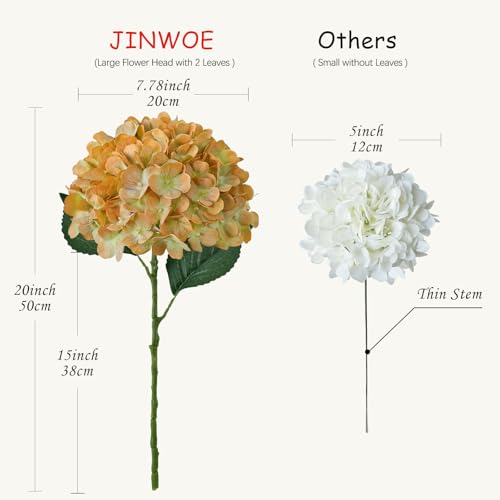 JINWOE Real Touch Vintage Artificial Hydrangeas, 4PCS 21" Large Boho Fall Faux Hydrangea Flowers, Fake Flowers for Wedding Bouquet Centerpieces Tables Party Home Baby Showers（Orange） - color: Orange