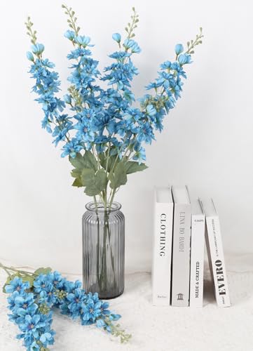 6PCS Ice Blue Delphinium Artificial Flowers 33" Larkspur Silk Flowers Long Stem Artificial Flowers for Tall Vase Wedding Centerpieces for Tables Home Decor Indoor (Ice Blue) - color: Ice Blue