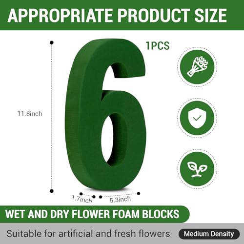 Leinuosen 12inch Dry and Wet Floral Foam Numbers Blocks Green Foam Blocks for Fresh and Artificial Flowers for Weddings Birthday Flower Arrangement Craft Project Garden Decoration(Number 6) - style: Number 6