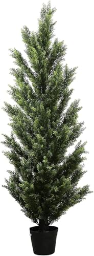 Two 5 Foot Outdoor Artificial Cedar Topiary Trees Potted Plants Two Peace Construction