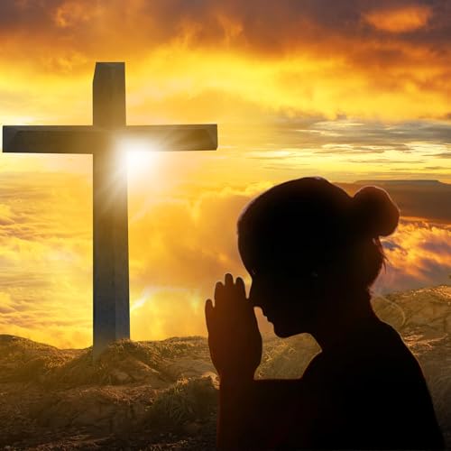 Jesus Christ Cross Backdrop Mountain Crosses Sunrise Sunset Background Crucifixion Church Event Background Decorations Sepulcher Lord Pray Christian Backdrop Easter Religious Belief Props 5x3ft - color: Orange_Grey, size: 5x3ft