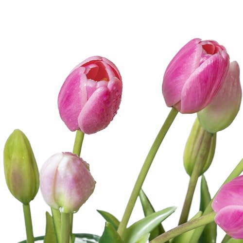 DUYONE 15Pcs Artificial Tulips Flowers, Soft Touch Realistic Latex Tulips Bouquet for Home Office Wedding Party Garden Decor, Fake Flowers for Centerpieces Dining Table Living Room Spring-B Peachblow - color: B Style-15pcs Peachblow (No Vase)