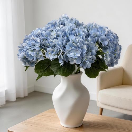 3Pcs 21in Hydrangea Artificial Flowers, Latex Real Touch Hydrangeas Bouquets, Lifelike Large Fake Artificial Flowers for Home Office Wedding Party Arrangements Decor (Blue) - color: Blue