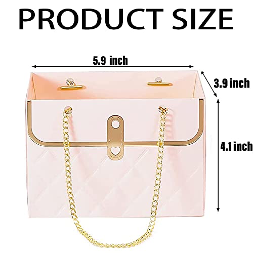 NADUSEP 4 PCS Flower Paper Gift Box, Wedding Bouquet Storage Bucket Florist Handbag with Metal Chain Flower Boxes Gift Wrap Bag for Bridal Shower Wedding Valentine's Day Mother's Day Birthday Festivals Party (Black Pink) - color: Black and Pink