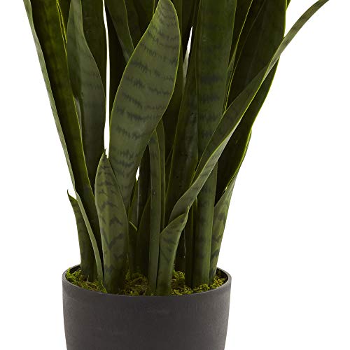 Nearly Natural 35in Artificial Snake Plant, Sansevieria Faux Greenery with Black Planter for Indoor Home Office Decor, Low Maintenance