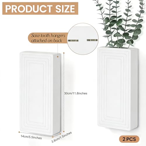 Wooden Wall Planter Vase,2 Pack Hanging Planter for Indoor Fake Plants Modern Boho Farmhouse Wall Art Decor for Home Indoor Kitchen Modern Farmhouse Bathroom Living Room Dining Room(White) - color: White